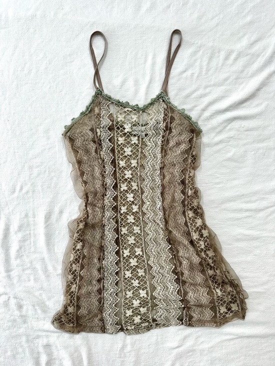 Pretty Angel Dresses & Skirts - Pretty Angel Silk Blend Lace Slip Cami Dress— sheer taupe fairy grunge size L/XL